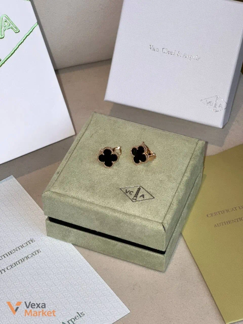 Van Cleef & Arpels Vintage Alhambra серьги Оникс K18 Желтое золото