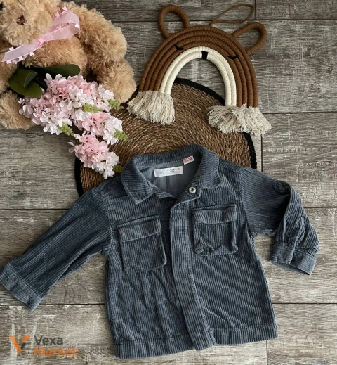 Вельветова сорочка Zara сірого кольору, розмір 92 см (18-24 міс)