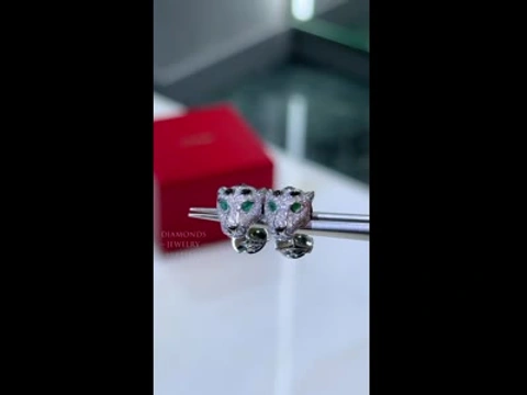 PANTHÈRE DE CARTIER серьги из 18К золота с бриллиантами, изумрудами и ониксом