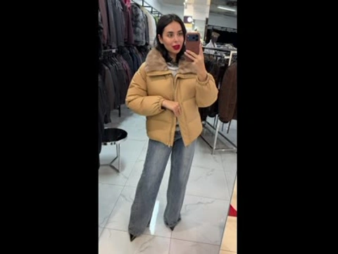 Пуховик oversize з коміром шаль та оздобленням хутром норки