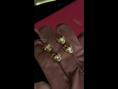 PANTHERE DE CARTIER серьги из желтого/розового золота 18К с цаворитами, ониксом и черной эмалью
