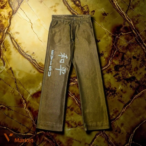 Y2K Evisu Style Japanese золоті джинси