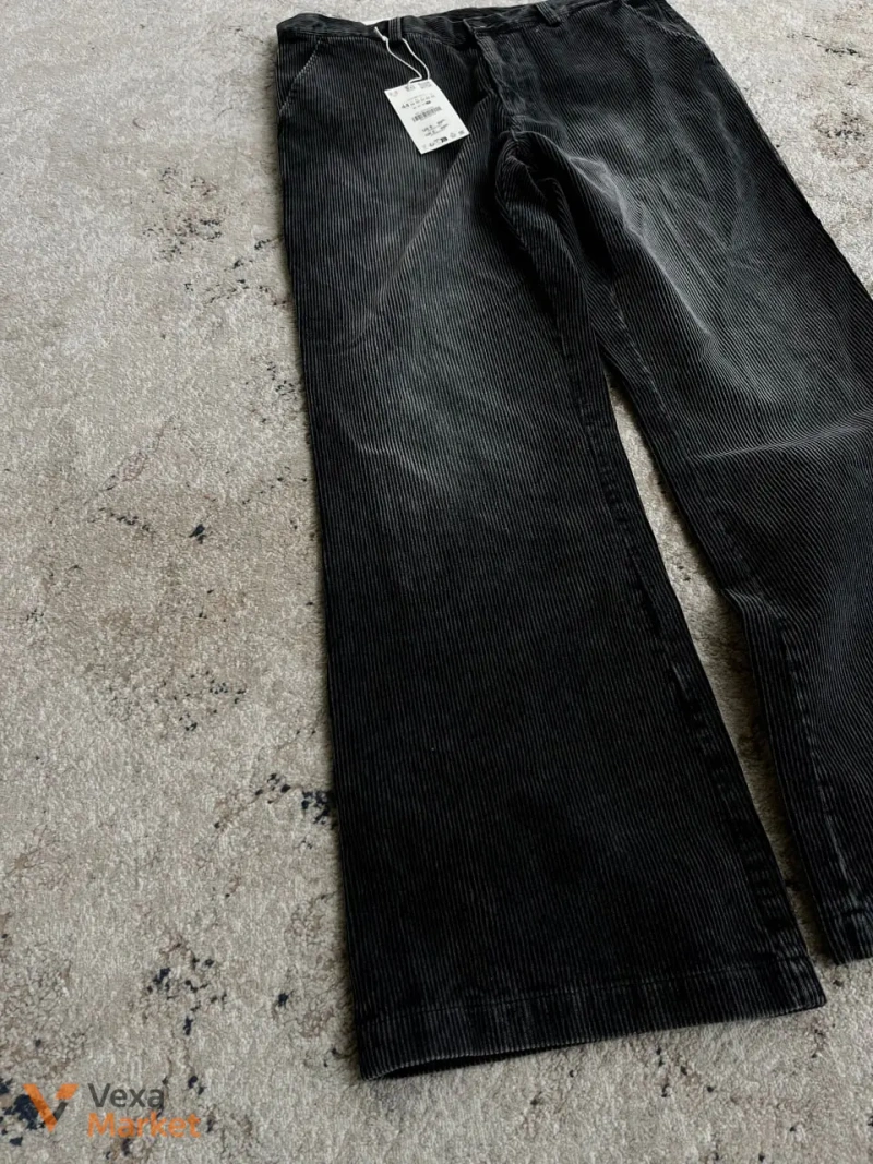 Zara Wide Leg Corduroy Dark Washed Denim Jeans New 34 — фото 3
