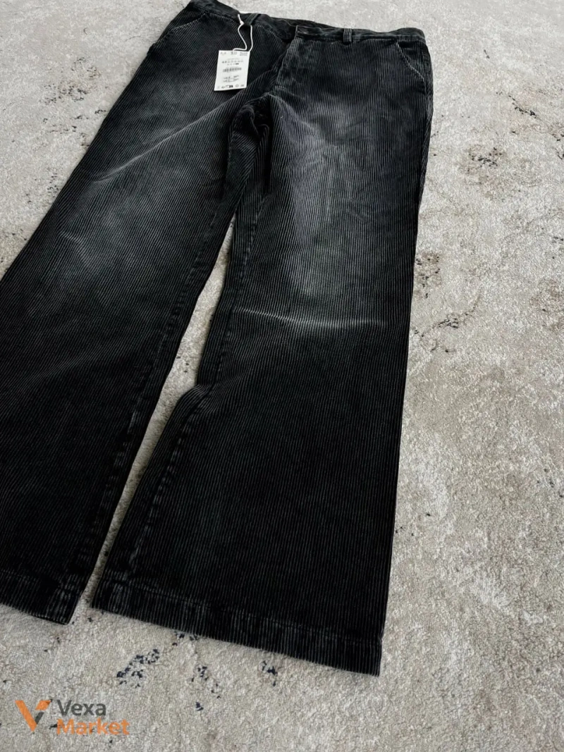 Zara Wide Leg Corduroy Dark Washed Denim Jeans New 34 — фото 4