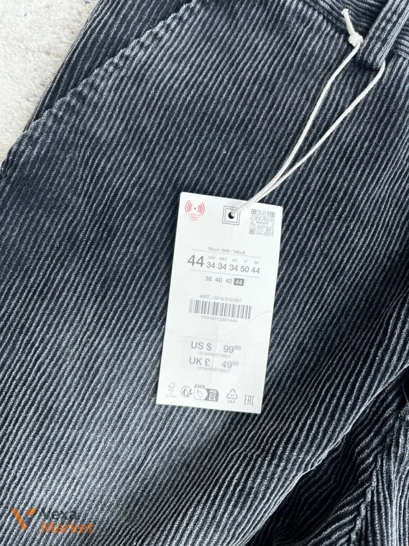 Zara Wide Leg Corduroy Dark Washed Denim Jeans New 34 — фото 6