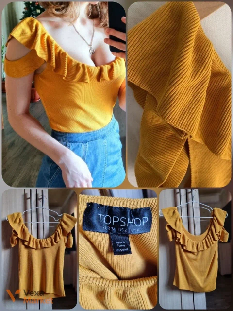 Жіночий топ Topshop гірчичний у рубчик з воланами розмір XS-S-M/42-44-46