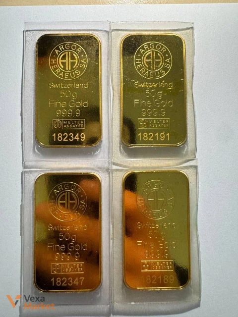 Золоті зливки 50г Argor, Credit Suisse, Münze, Pamp, Herause Kinebar, Herause