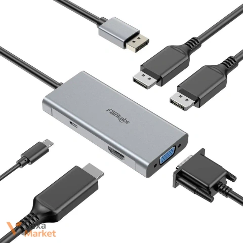 Адаптер Fairikabe DP → Dual DisplayPort + HDMI + VGA (4-в-1)
