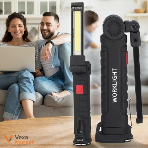 Акумуляторна лампа-ліхтарик для кемпінгу WORKLIGHT W 52-SMD+COB з магнітом та гаком