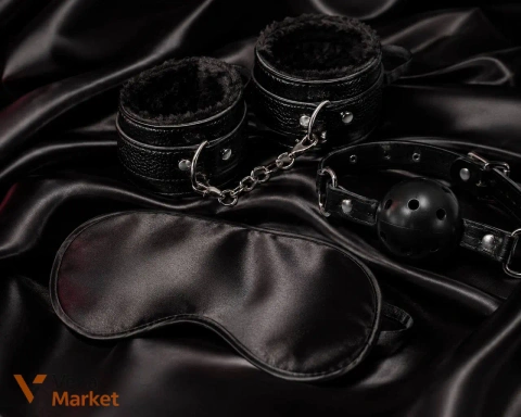 BDSM набір 3в1: маска для очей, кляп, наручники