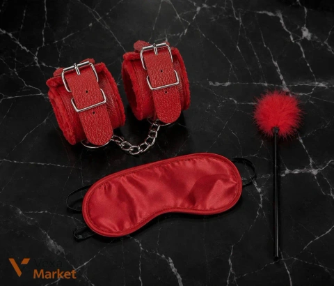 BDSM набір 3в1: маска для очей, наручники, лоскоталка