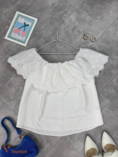 Біла блуза з відкритими плечима з прошвою від Shein EUR 2XL / НАШ 54