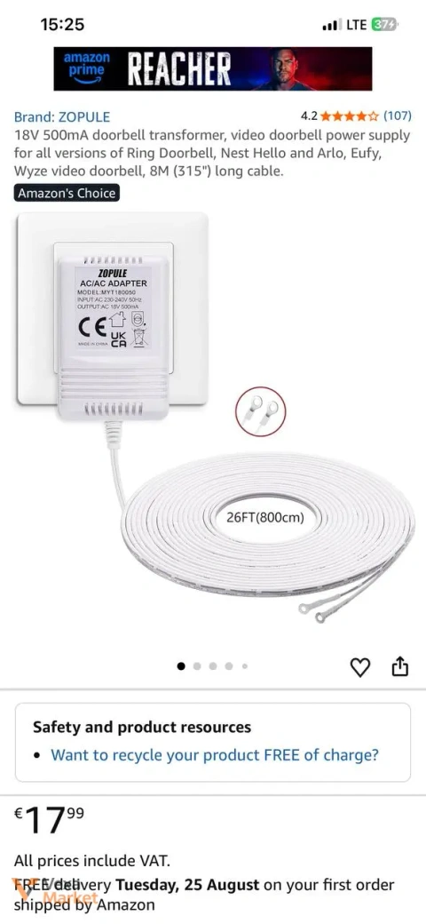 Блок живлення ZOPULE AC/AC ADAPTER MYT240050 18V 500mA з довгим кабелем 8м