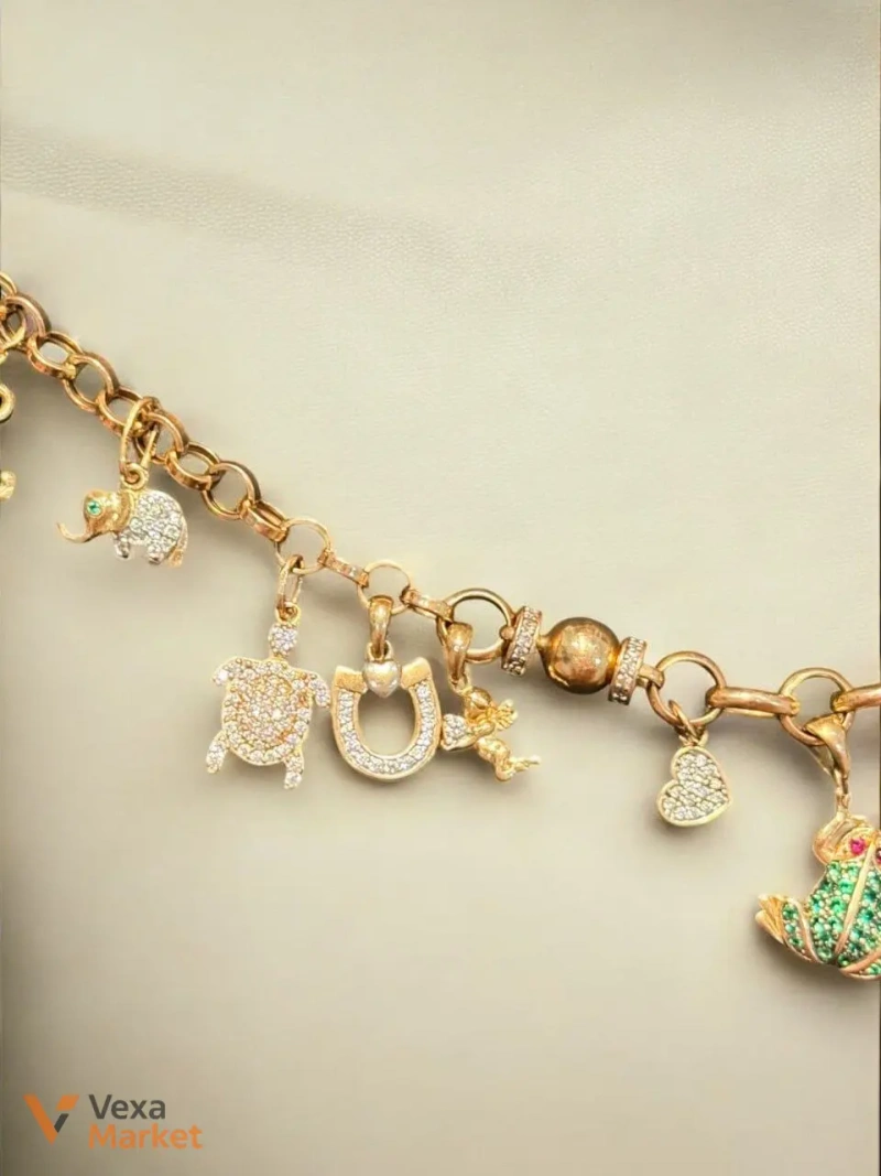Браслет/Кольє Vintage Alhambra 5 мотивів, золото 18K, тигрове око — фото 3