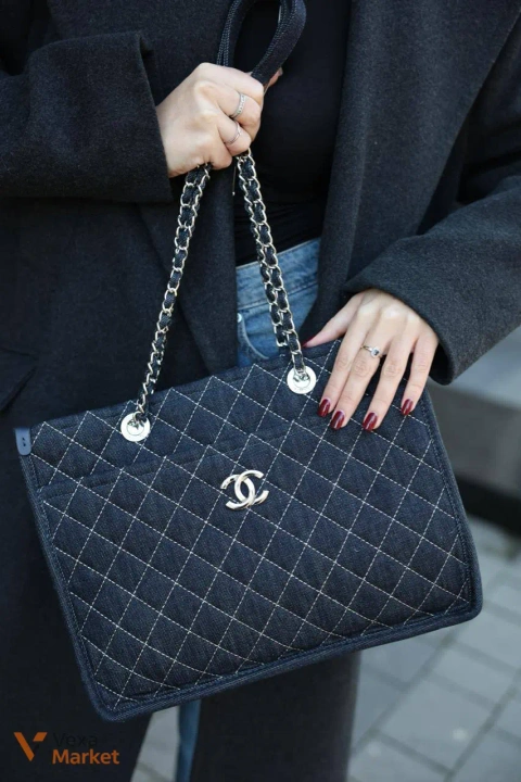 Chanel Denim Tote Bag with Wild Stitch Quilting