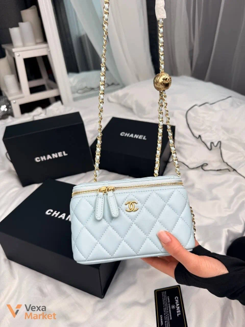 Chanel Mini Vanity Case Blue / Gold шкіряна сумка