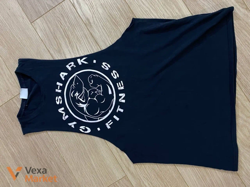 Чорна спортивна майка Gymshark Legacy Drop Arm Tank з принтом акули, розмір S — фото 4