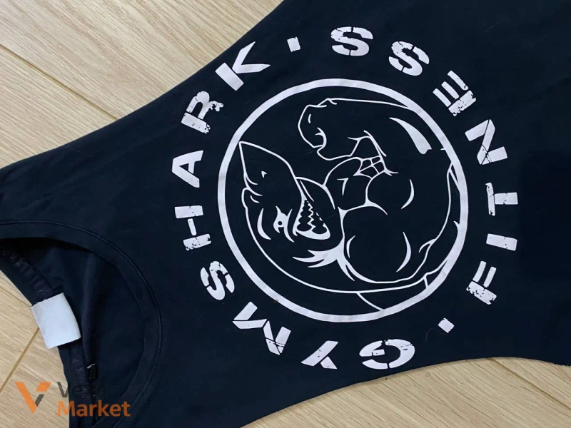 Чорна спортивна майка Gymshark Legacy Drop Arm Tank з принтом акули, розмір S — фото 5