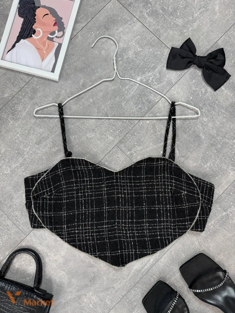 Чорний твідовий топ ASOS з камінцями