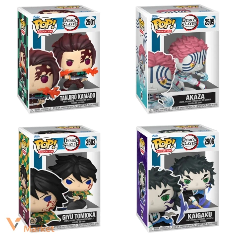 Фігурки Funko Pop! Demon Slayer: Tanjiro Kamado, Akaza, Giyu Tomioka, Kaigaku