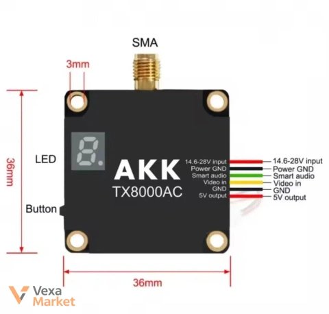 FPV відеопередавач AKK TX8000AC 96 каналів 8W 4900–6060 МГц