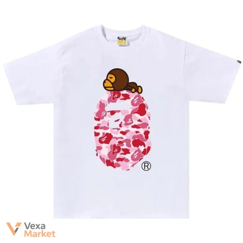 Футболка BAPE ABC Camo Milo On Big Ape Head белая