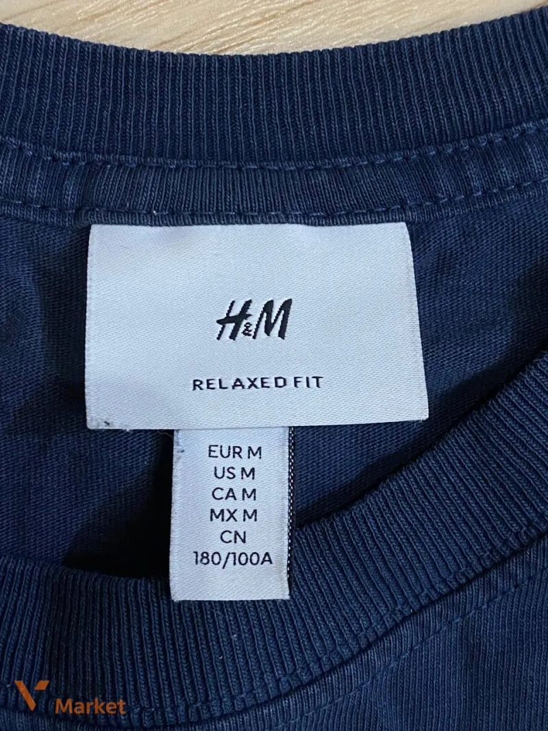 Футболка H&M Relaxed Fit "SEED" темно-синяя, размер M — фото 2