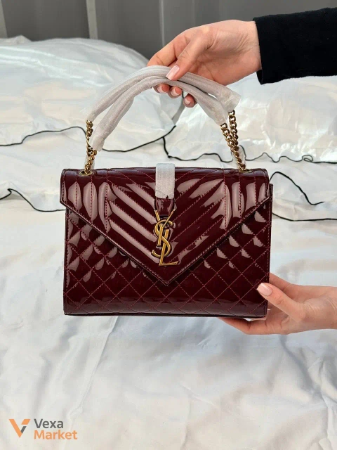 Гаманець YSL Envelope Chain Wallet Burgundy Patent шкіряний