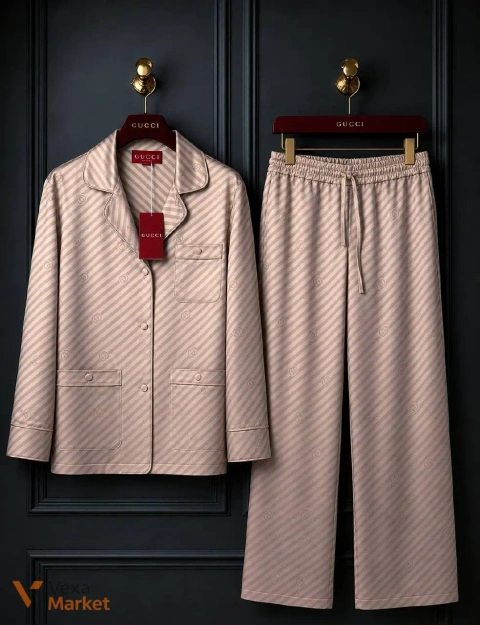 GUCCI Silk Jacquard Set Жемчужно-бежевый
