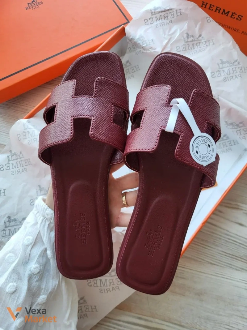 Hermes Oran Slippers шкіряні жіночі бордові розміри 36-41 — фото 3