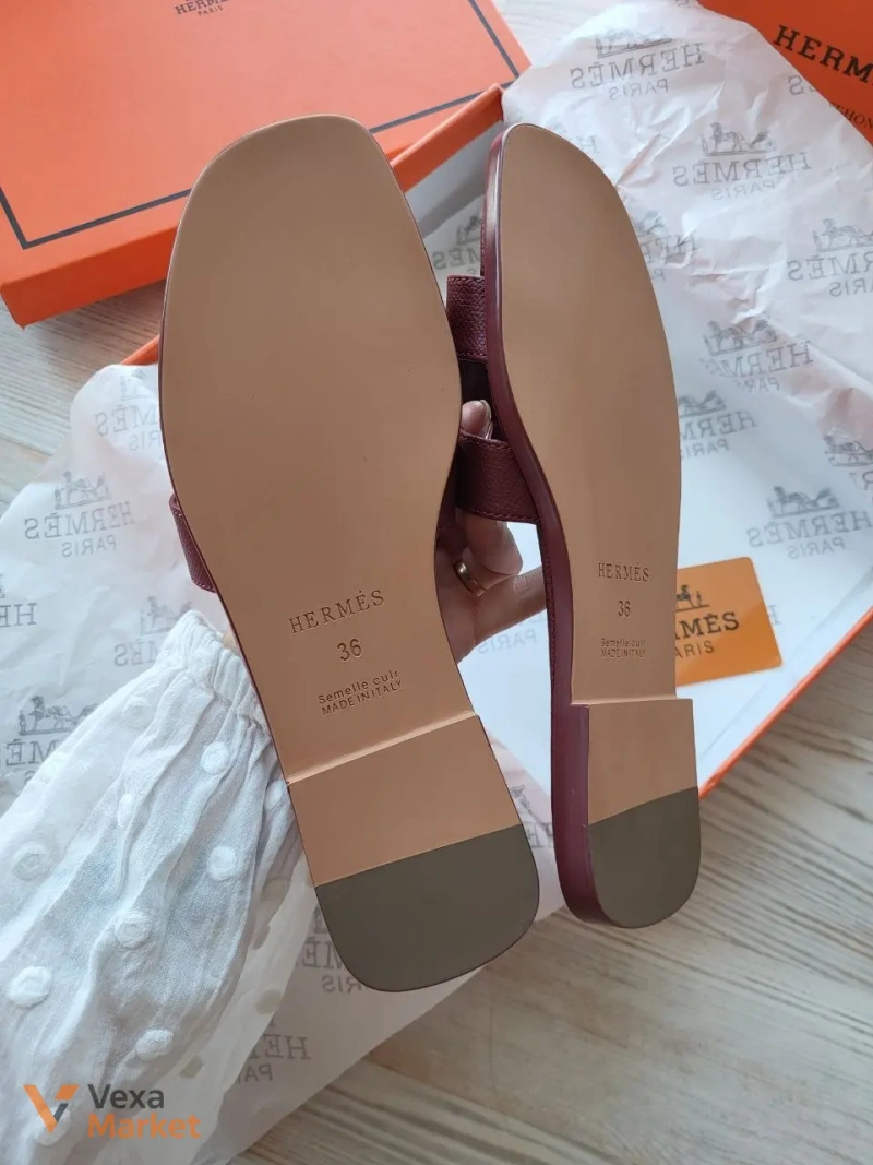 Hermes Oran Slippers шкіряні жіночі бордові розміри 36-41 — фото 4