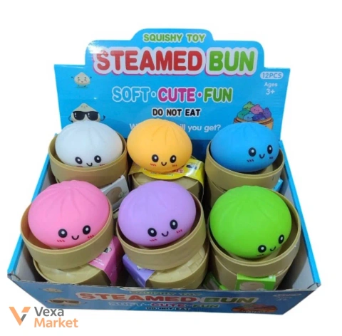 Іграшка антистрес Пельмень Хінкалі у пароварці Squishy Dumpling з блискітками, великий сквиш дамплінг Бао колір-сюрприз