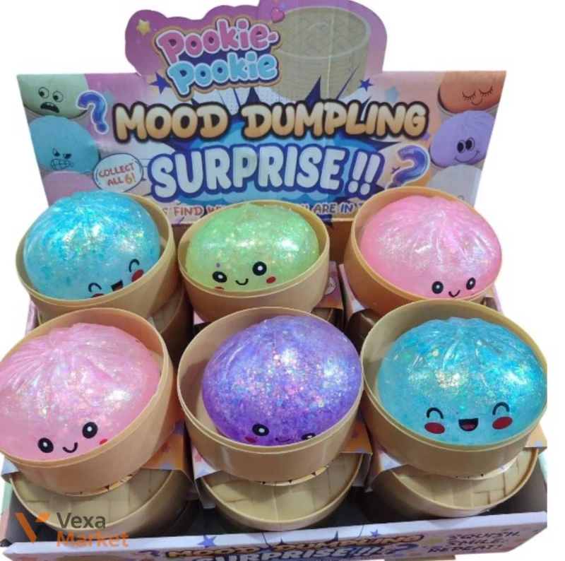 Іграшка антистрес Пельмень Хінкалі у пароварці Squishy Dumpling з блискітками, великий сквиш дамплінг Бао колір-сюрприз — фото 2