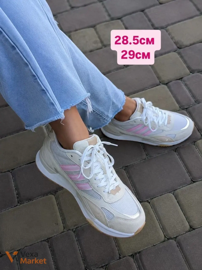 Кросівки Adidas молочно-бежеві з рожевими акцентами — фото 2