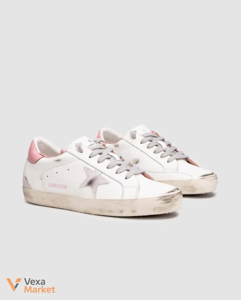 Кросівки Golden Goose Super-Star зіркою з сірої замші та рожевою шкіряною п'яткою — фото 5