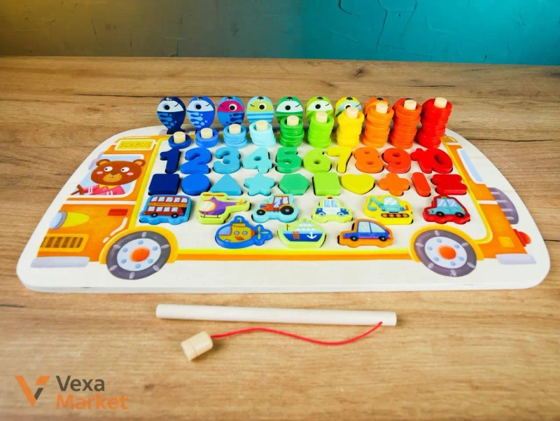 Логічна дошка WToys 38512: сортер, риболовля, цифри, фігури, транспорт — фото 3