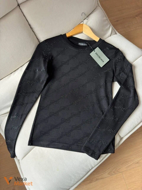 Лонгслів Balenciaga чорний з принтом