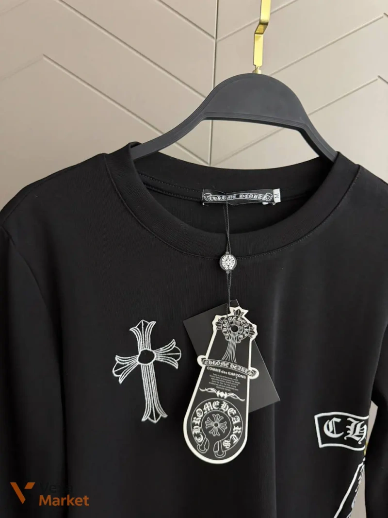 Лонгслів Chrome Hearts чорний бавовняний — фото 6