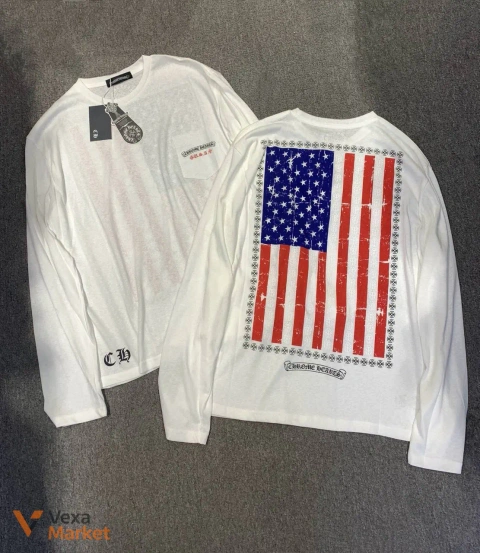 Лонгслів Chrome Hearts оверсайз з принтом прапора США