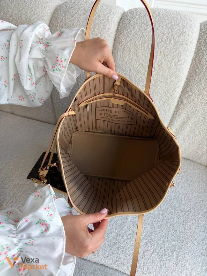 Louis Vuitton Neverfull сумка шкіра та канва — фото 3