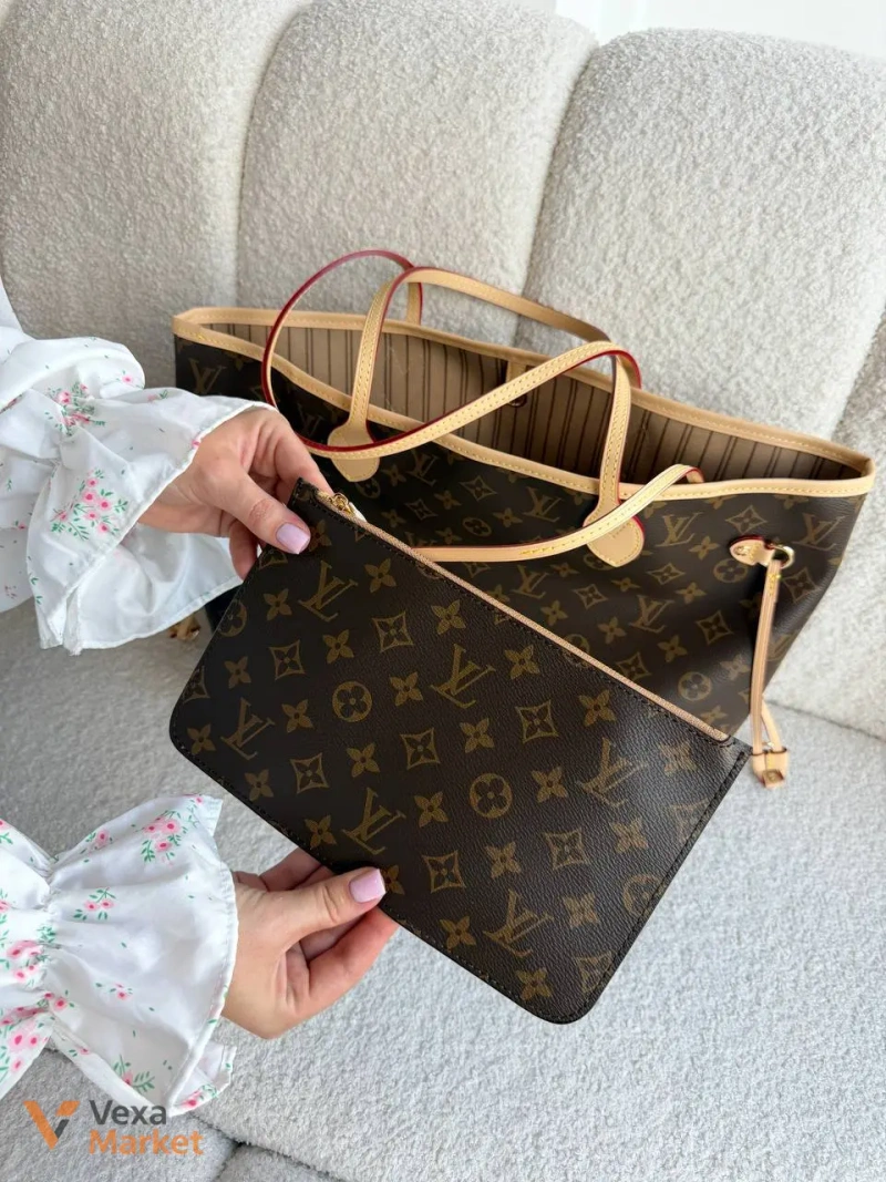 Louis Vuitton Neverfull сумка шкіра та канва — фото 5