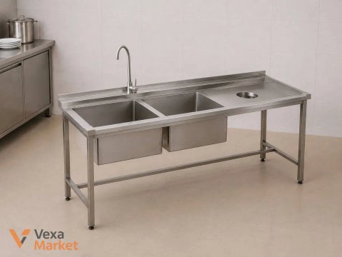 Мийка двосекційна з нержавіючої сталі AISI 304 195х68х90см