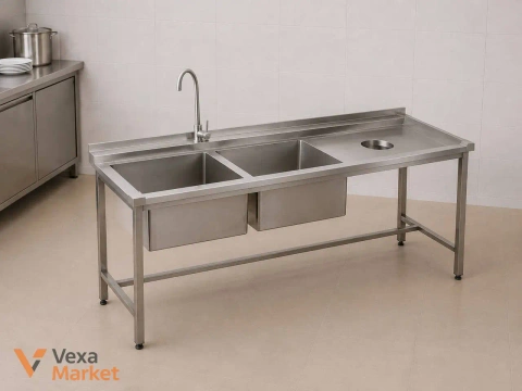 Мийка двосекційна з нержавіючої сталі AISI 304 195х68х90см