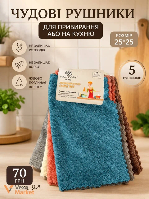 Набір рушників з мікрофібри Mallory Home 25*25 см 5 шт