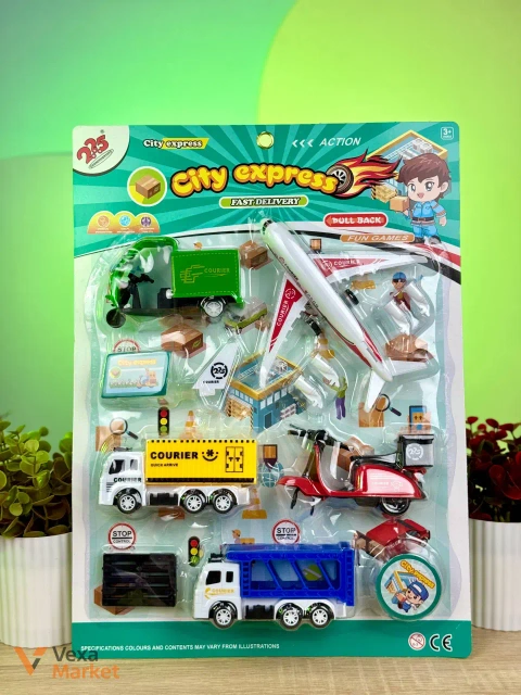 Набір спецтехніки "City Express" - трицикл, вантажівка, автовоз, скутер, літак