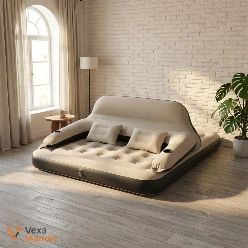 Надувний диван-матрац 2в1 KING Size 202×152×70 см з насосом, підголівником і подушками — фото 2