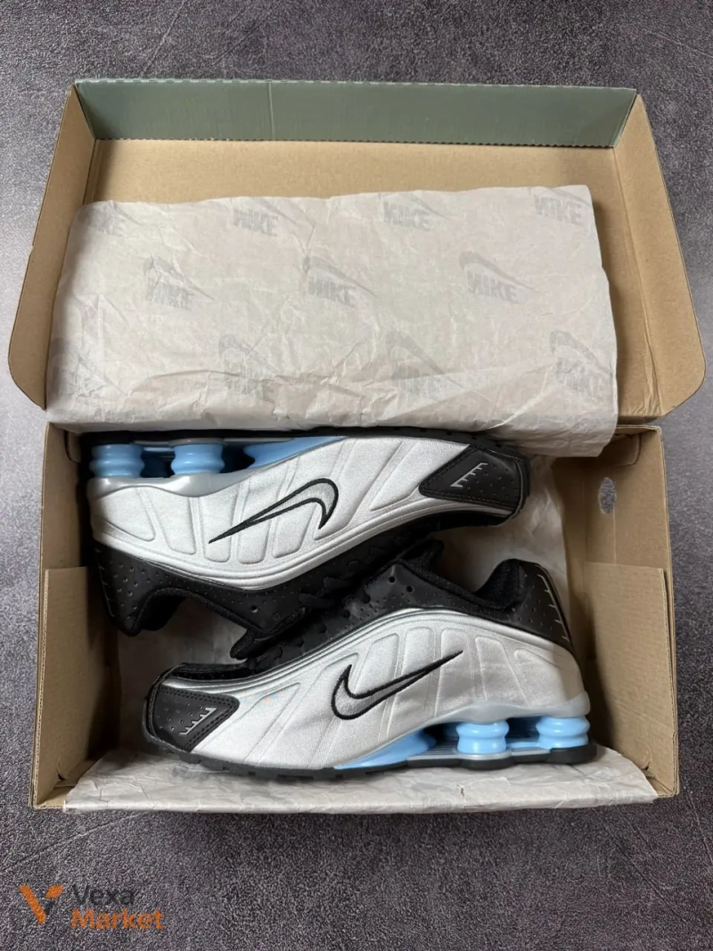 Nike Shox R4 White Black Blue — фото 5