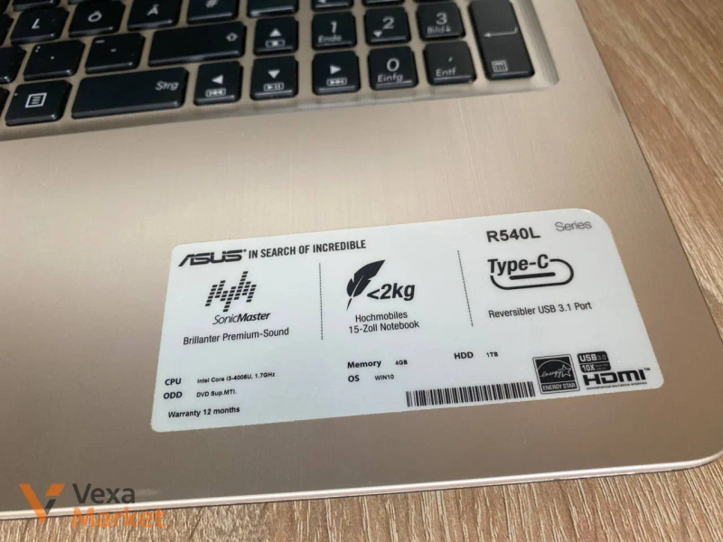 Ноутбук ASUS R540L Intel Core i3-4005U чорний — фото 3