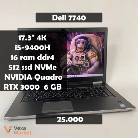 Ноутбук Dell Precision 7740 17.3" 4K, Intel Core i5-9400H, 16GB DDR4, 512GB NVMe SSD, NVIDIA Quadro RTX 3000 6GB