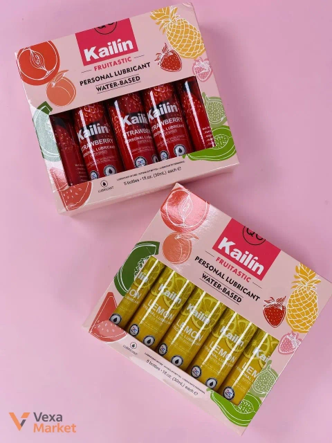 Оральні лубриканти Kailin Fruitastic зі смаками Полуниця та Лимон, набір 5 шт по 30мл